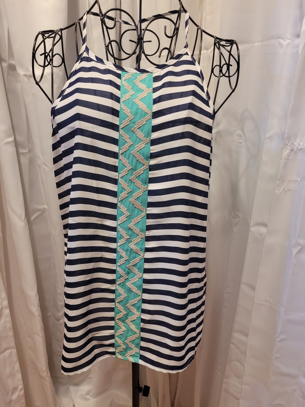 THML Navy & White Striped Tank with Turquoise Trim